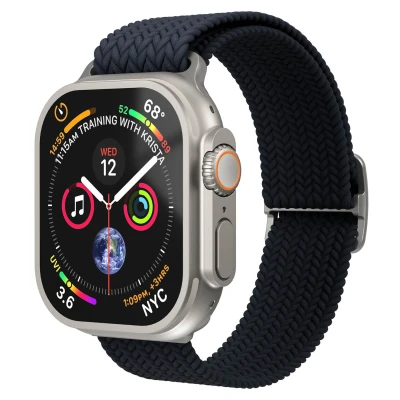 Afbeelding van Apple Watch bandje Nylon Donkerblauw Geschikt voor 44/45/46/49 mm Navy