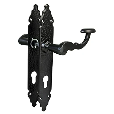Afbeelding van Amig Set van 2 deurgrepen voor doorgangsdeuren, mod. 100PB85, 280 x 45 3,5 mm, vierkant, 8 gebruik met insteeksloten, gesmeed, zamak, zwart