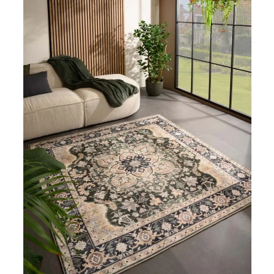 Afbeelding van Buitenkleed Vierkant Vintage Valenca Fino Beige/groen 200x200 Cm