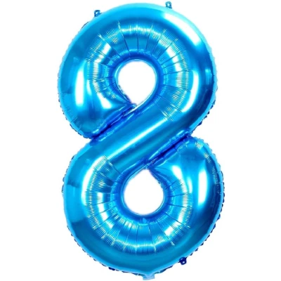 Afbeelding van Folie Ballon Cijfer 8 Jaar Blauw 36Cm Ballonnen Verjaardag Met Rietje