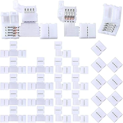 Afbeelding van ERHUAN Led Strip Connector, 30 stuks 4 PIN 10 mm Connectors, RGB Gereedschap Inclusief 10X L Type, T Vorm, Gapless voor Breed Light