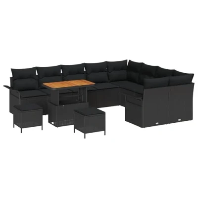 Afbeelding van vidaXL 12 Delige Tuin Sofa Set met Kussens Zwarte Poly Rattan Acacia