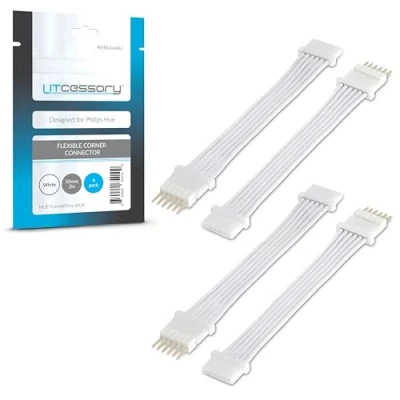 Afbeelding van Litcessory Flexibel Hoek Connector/Verlengkabel voor Philips Hue lightstrip Plus (50mm, 4 Stuk, Wit MIKRO 6 SPELD V4)