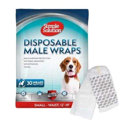 Afbeelding van Simple Solution Wegwerpbare hondenluiers voor mannen honden wraps met super absorberende lekvrije pasvorm Excitable urinatie, incontinentie of mannelijke markering klein 30 count