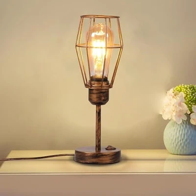 Afbeelding van TWSXTE E27 tafellamp metalen kooilamp tafel LED bed kamer lezen Rustiek industriële Vintage nacht schaduw decoratieve