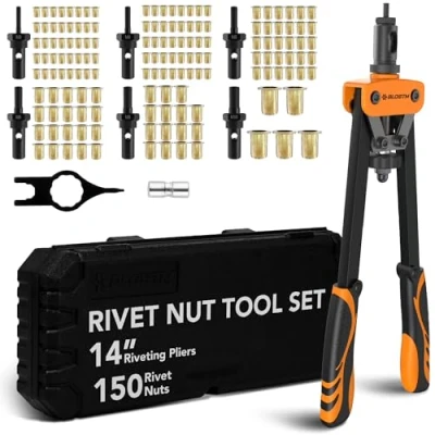 Afbeelding van BLOSTM 14&quot; Klinknagel pistool Set gereedschap met 150 moeren &amp; 6 metrische doornen (M3, M4, M5, M6, M8, M10), Heavy Duty Hand Moer Tool Ideaal voor Auto