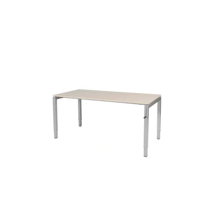Afbeelding van Cubeo 4 poot bureau, zit/zit hoogte verstelbaar (62 85cm) dmv slinger met 160x80cm lindberg (licht) eiken 25mm blad en aluminium (RAL9006) frame