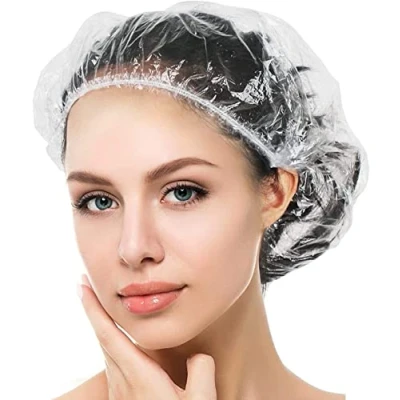 Afbeelding van Wegwerp douchemuts, kunststof, waterdicht, helder, haarbescherming, haarkap voor salon, spa, reizen, hotel, douche, vlechten doorzichtig transparant