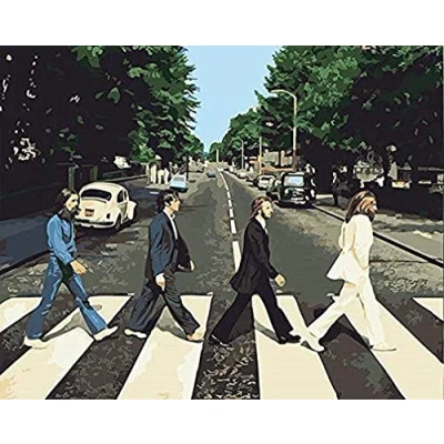 Afbeelding van Awesocrafts Verf op nummer kits, straatscène Beatles wandelen schilderij voor volwassenen 16x20 inch (straat, zonder lijst)