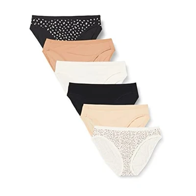 Afbeelding van Amazon Essentials Women&#039;s Katoenen hoge onderbroek met pijpen (verkrijgbaar in grote maten), Pack of 6, Bloemig/Stippen/Veelkleurig, 42