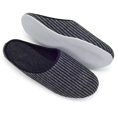 Afbeelding van Pantoffelmann Lichte vilten pantoffels, gezellige verschillende maten, grijs gestreept, warme en ademende uniseks pantoffels van vilt, antislip voor heren dames, met