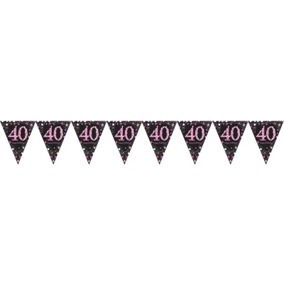 Afbeelding van Vlaggen slinger 40 Sparkling zilver roze