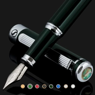 Afbeelding van Scriveiner British Racing Green vulpen Chromaapplicaties, Schmidt veer (fijn), beste cadeau voor heren en dames, managers, leiders (donkergroen)