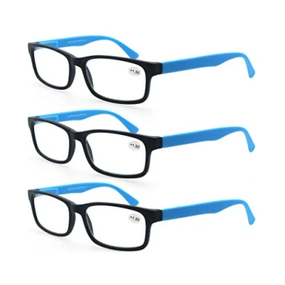 Afbeelding van MODFANS Leesbril, 3 stuks, 1,5 goede brillen, hoogwaardig, rechthoekig, comfortabel, super leeshulp, voor mannen en vrouwen, (3 blauw)