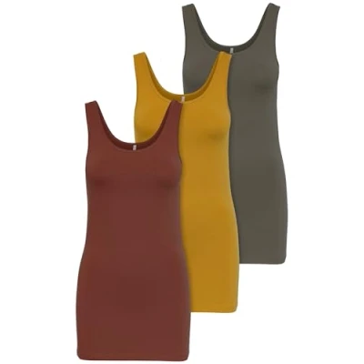 Afbeelding van ONLY Set van 3 basic tanktops voor dames, wit, zwart, grijs, blauw, crème, lange zomershirts top 15201465, Kleurmix 3, S