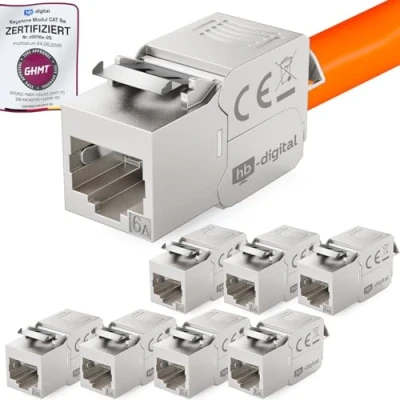 Afbeelding van 8X HB DIGITAL Cat.6a Keystone RJ 45 jack frontale module tot 500 MHz 10Gbit/s volledig afgeschermd tool less Cat6a cat6 STP vrouwelijke netwerkaansluiting voor patchpanel installatiekabel Ethernet LAN