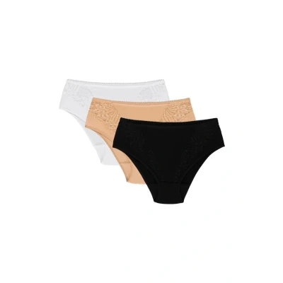 Afbeelding van Wolbar Dames Maxi Slip met kanten inzetstuk WB51, Beige wit zwart verpakking van 3, M