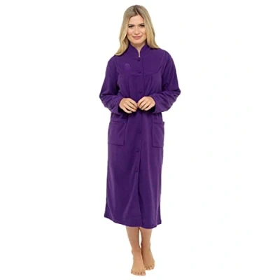 Afbeelding van Dames Fleece Badjurk Maten UK 10 tot 26 Gewaad wrap Knop Voorzakken, Paars, 40 42