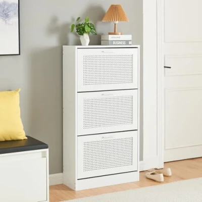 Afbeelding van Schoenenkast Vesilahti met 3 vouwdeuren 115x60x23,5 cm wit [en.casa]