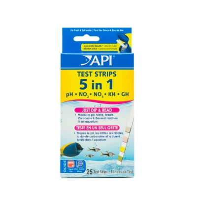 Afbeelding van API 5 IN 1 Test Strips Zoetwater en zout water Aquarium 25 Count Box