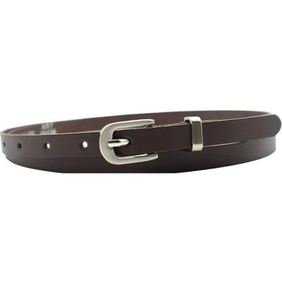 Afbeelding van Fana Belts Dames Ceintuur Leer Donkerbruin Smalle Riem Zilveren Gesp Taillemaat 105