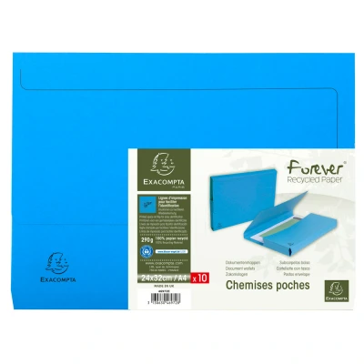 Afbeelding van Exacompta ref. 46972E Doos van 100 Pocketmappen Forever® 290 g/m² met 32 mm expansie 100% gerecycleerd en Blauer Engel gecertificeerd Afmetingen: 24 x cm kleur lichtblauw