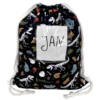 Afbeelding van HECKBO Gymtas voor meisjes en jongens dinosaurus motief 40x32cm kleuterschool, kinderdagverblijf, crèche rugzak, tas, sporttas, kleuterschoolrugzak, kinderrugzak, stoffen dino skelet met