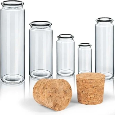 Afbeelding van Tuuters Reageerbuisjes van laboratoriumglas met geperste kurk, rolrand, glazen flesjes voor gastgeschenken, 100 x Ø 30 mm, 25 stuks