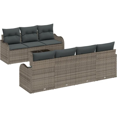 Afbeelding van vidaXL 8 delige tuinsofa set met kussens in grijs poly rattan