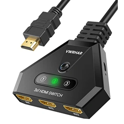 Afbeelding van HDMI Switch 4K, 3 poorts Schakelaar Splitter met Hoge snelheid Kabel, Ondersteunt 4K 3D 1080P UHD HDCP 2.2 voor Xbox PS3/4/5 Sky Box Apple TV Fire Stick Blu ray/DVD Speler