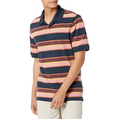 Afbeelding van Amazon Essentials Men&#039;s Poloshirt van piqué katoen met normale pasvorm (verkrijgbaar in grote en lange maten), Marineblauw Streep, XS