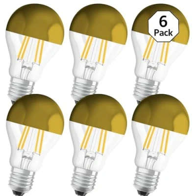 Afbeelding van OSRAM LED Filament lamp met E27 lampvoet, Warm wit (2700K), Bolvorm goud gespiegeld, 4W, Vervangt 37W gloeilamp, Retrofit CLASSIC A Spiegel, verpakking van 6