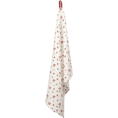 Afbeelding van Clayre &amp; Eef Theedoek 50x70 cm Rood Wit Katoen Rechthoek Rozen Vaatdoek