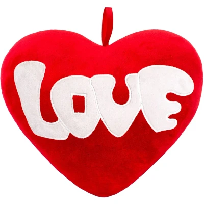 Afbeelding van Brubaker Pluche kussen in hartvorm Love rood 32 cm hartkussen geborduurd