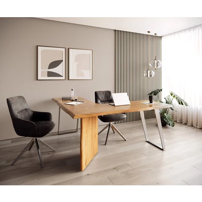 Afbeelding van Bureautafel Live Edge Acacia Natuur180x180 Frame zilver boomkant bureau