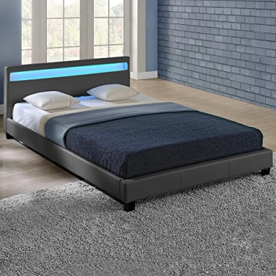 Afbeelding van LED Ledikant Parijs incl. bedbodem 180x200cm donkergrijs