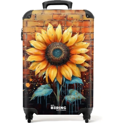 Afbeelding van NoBoringSuitcases.com® Handbagage koffer lichtgewicht Reiskoffer trolley Zonnebloem in graffiti stijl Rolkoffer met wieltjes Past binnen 55x40x20 en 55x35x25