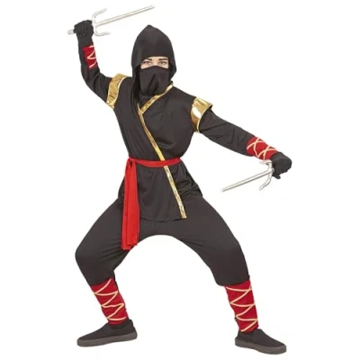 Afbeelding van Widmann Ninja &amp; Samurai Kostuum Maki Luxe Jongen Zwart Maat 116 Carnavalskleding Verkleedkleding