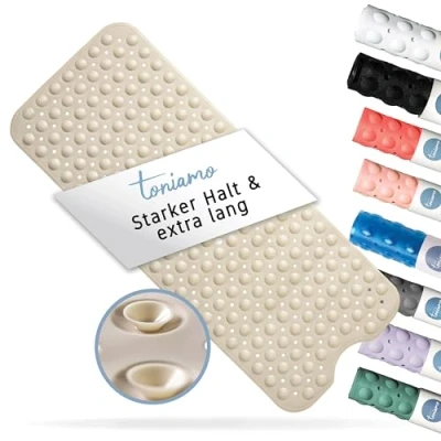 Afbeelding van Toniamo badmat, antislip, 100 x 40 cm, extra lange antislipmat voor badkuip zonder BPA, antibacterieel en machinebestendig, antislipmat, sandy