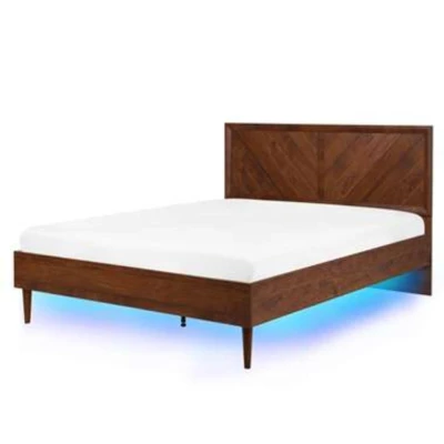 Afbeelding van MIALET Bed LED Donkere houtkleur 180 x 200 cm Vezelplaat