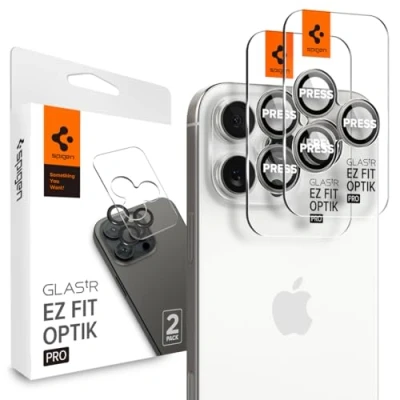 Afbeelding van Spigen Glas.tR EZ Fit Optik Pro Camera Screenprotector compatibel met iPhone 16 Pro, Max, 2 Stuks, Wit titanium, Geen storing voor flitsfunctie