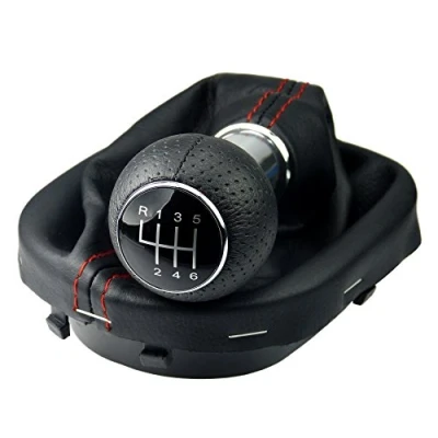 Afbeelding van L &amp; P A263 7 Schakelzak, schakelmanchet, zwart, rood, 6 versnellingen, compatibel met VW Touran 1T Caddy III 3 frame knop geperforeerd plug play reserveonderdeel voor 1T0711113 2K0711113 1T0711456