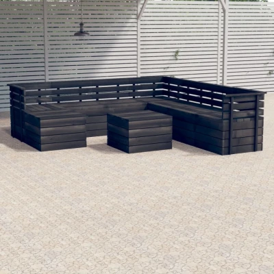 Afbeelding van 9 delige Loungeset pallet massief grenenhout donkergrijs