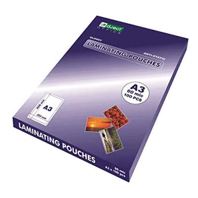 Afbeelding van D.RECT lamineerfolie A3 80mic Hot glanzend verpakking 100 stuks, transparante folie