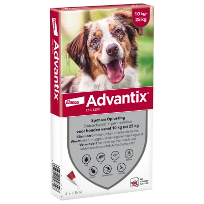 Afbeelding van Bayer Advantix Spot On 250/1250 10 25 KG 4 PIP (386030)