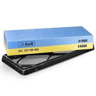 Afbeelding van S&amp;R Slijpsteen, wetsteen, dubbelzijdig, 18 x 6 3 cm, met korrel 1000/4000, van korund, siliconen houder