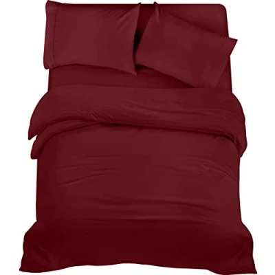 Afbeelding van Utopia Bedding Beddengoed set Geborsteld Microvezel Polyester Dekbedovertrek (200x200cm), Hoeslaken (135x190cm) met Kussenslopen (50x75cm), Bordeaux