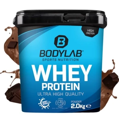 Afbeelding van Bodylab24 eiwitpoeder Whey Protein Dubbele Chocolade 2kg, eiwitshake voor krachttraining en fitness, poeder kan spieropbouw ondersteunen, Hoogwaardig met 80% eiwit, Aspartaamvrij