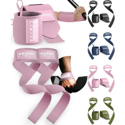 Afbeelding van Breaking Limits Lifting Straps + Wrist Wraps Bundel Fitness, Crossfit &amp; Krachttraining Roze