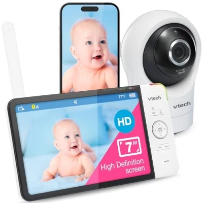Afbeelding van Vtech RM7764HD babyfoon met camera, 1080p, wifi, externe toegang, 7 inch video babymonitor, 360 zwenk en kantelbaar, HD nachtzicht, 2 weg talktemperatuursensor, iOS Android